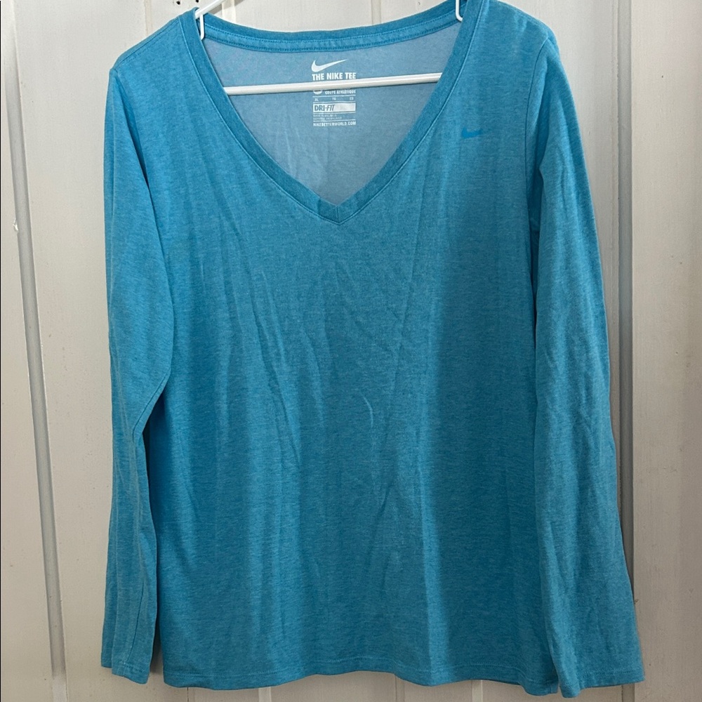 Nike Women's Teal Long Sleeve V-Neck Tee
